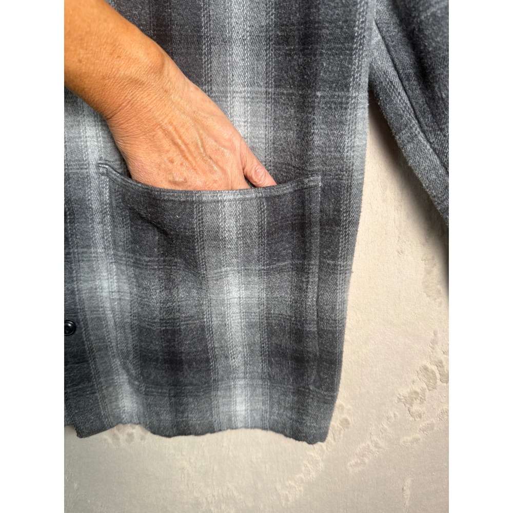 Vans Mens Large Grey Black Plaid Flannel Chore Shirt Jacket 100% Cotton - Picture 11 of 12